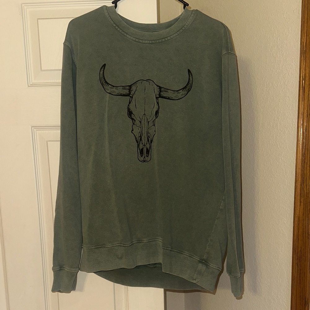 Olive Green Bull Skull Sweater
